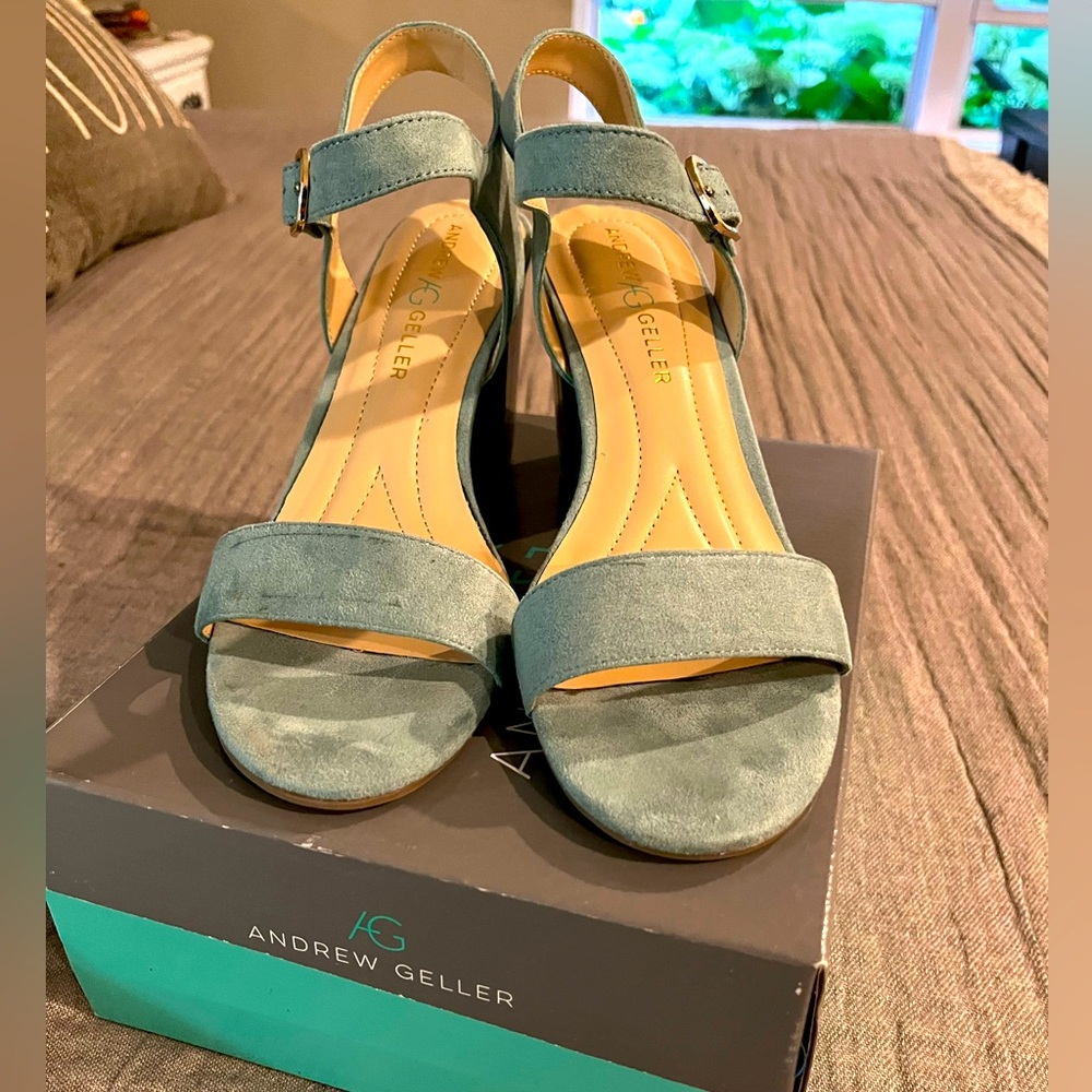 Andrew Geller Fayer Heels in Taffy Teal 9 1/2